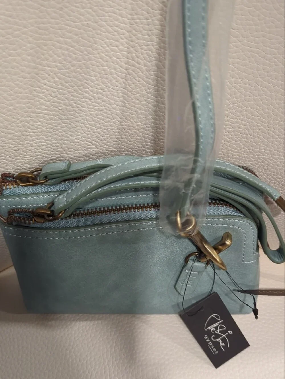 Vegan Leather Mint Crossbody Organizer Bag